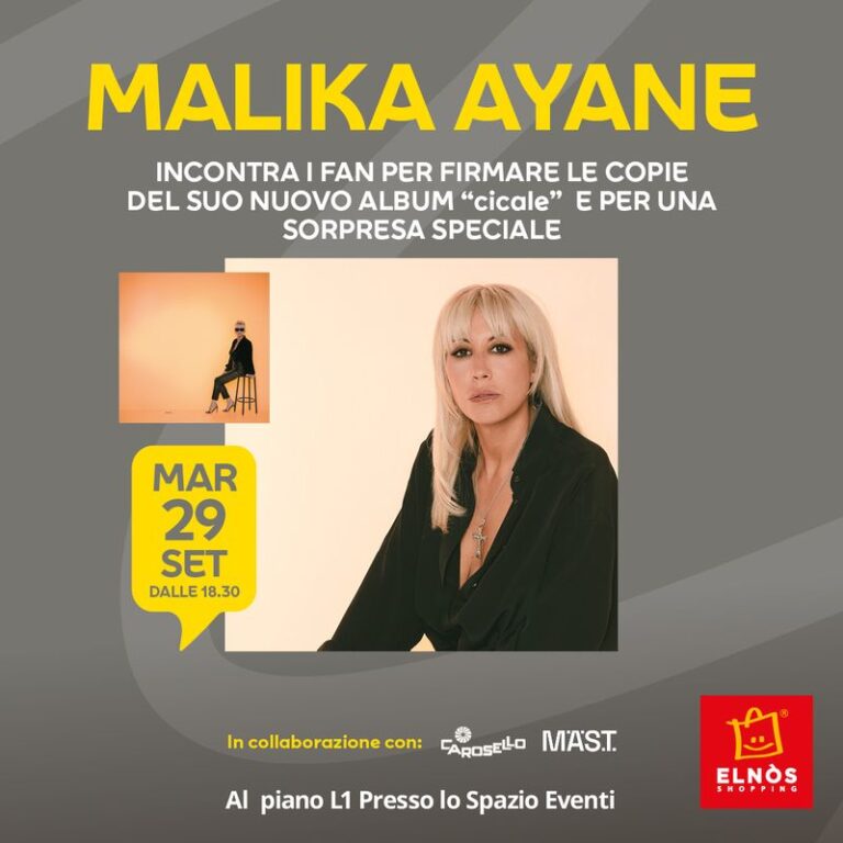 Malika Ayane il 29 settembre a ELNÒS Shopping a Roncadelle